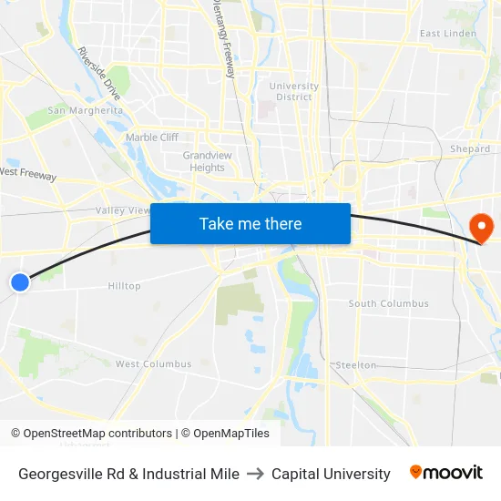 Georgesville Rd & Industrial Mile to Capital University map