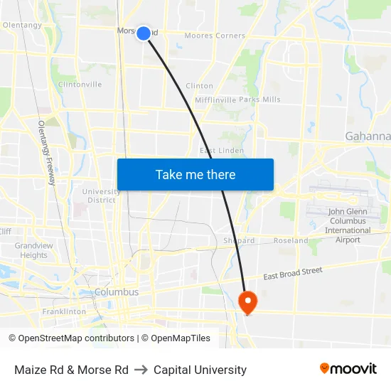 Maize Rd & Morse Rd to Capital University map