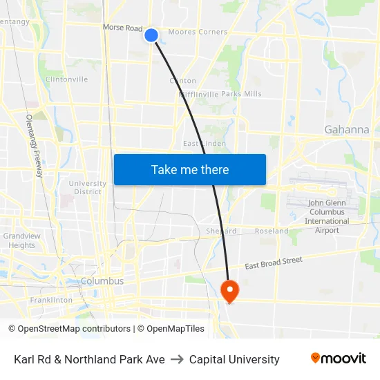 Karl Rd & Northland Park Ave to Capital University map