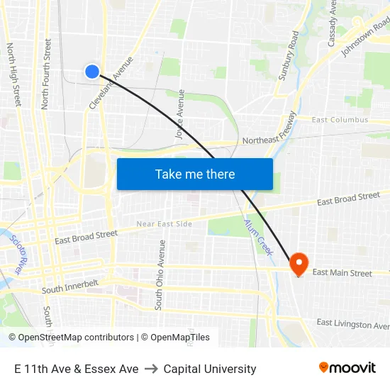 E 11th Ave & Essex Ave to Capital University map