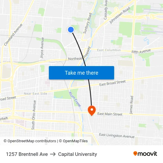 1257 Brentnell Ave to Capital University map