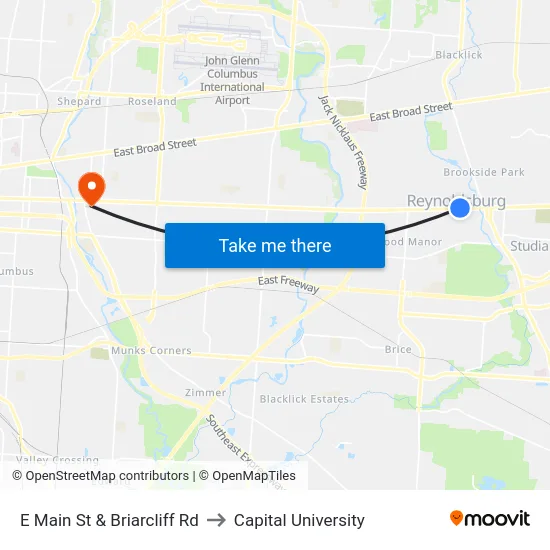 E Main St & Briarcliff Rd to Capital University map