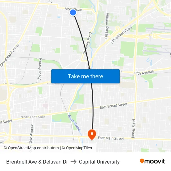 Brentnell Ave & Delavan Dr to Capital University map