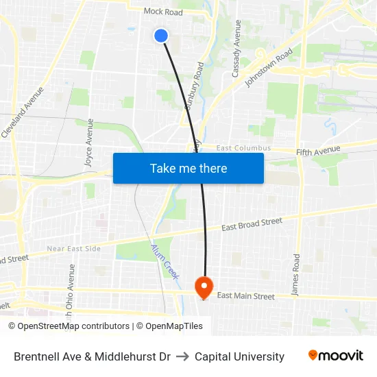 Brentnell Ave & Middlehurst Dr to Capital University map
