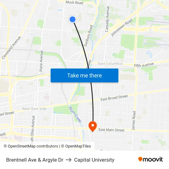 Brentnell Ave & Argyle Dr to Capital University map