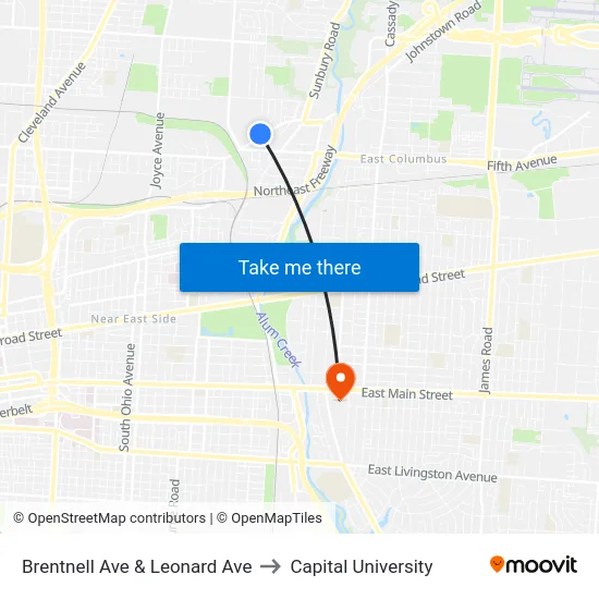 Brentnell Ave & Leonard Ave to Capital University map