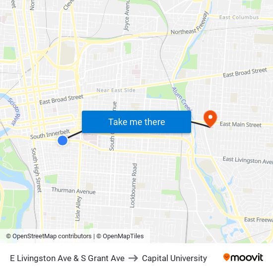 E Livingston Ave & S Grant Ave to Capital University map