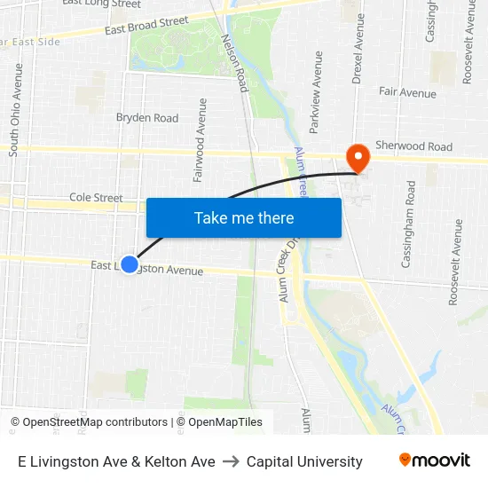 E Livingston Ave & Kelton Ave to Capital University map