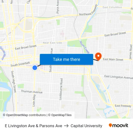 E Livingston Ave & Parsons Ave to Capital University map