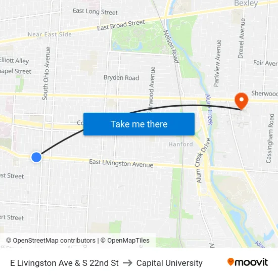 E Livingston Ave & S 22nd St to Capital University map