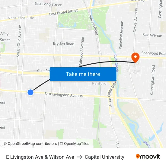 E Livingston Ave & Wilson Ave to Capital University map