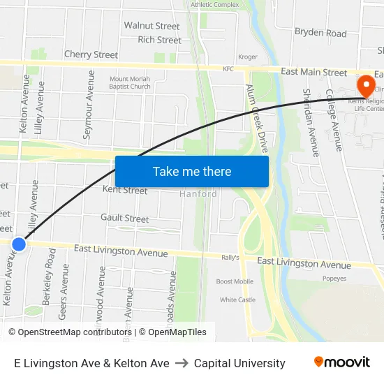 E Livingston Ave & Kelton Ave to Capital University map
