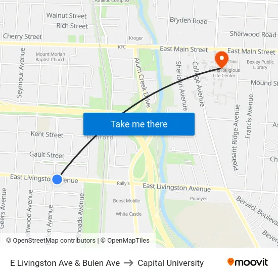 E Livingston Ave & Bulen Ave to Capital University map