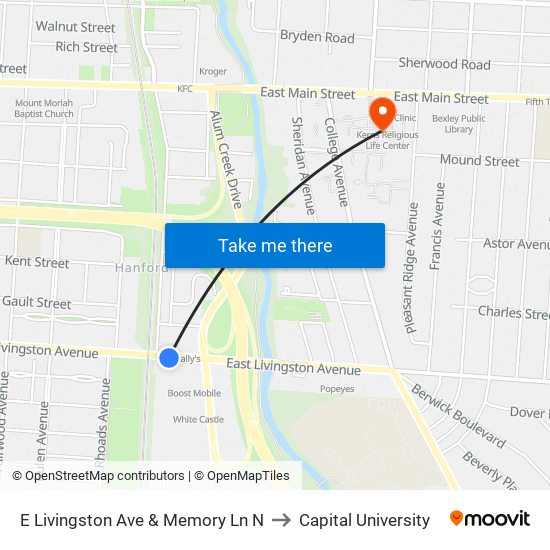 E Livingston Ave & Memory Ln N to Capital University map