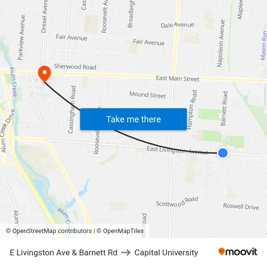 E Livingston Ave & Barnett Rd to Capital University map