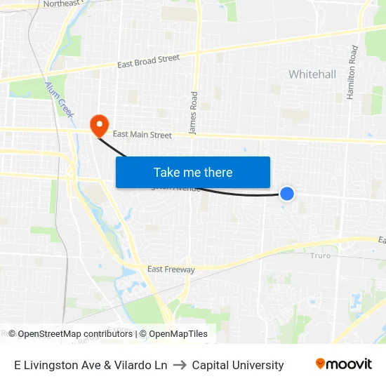 E Livingston Ave & Vilardo Ln to Capital University map