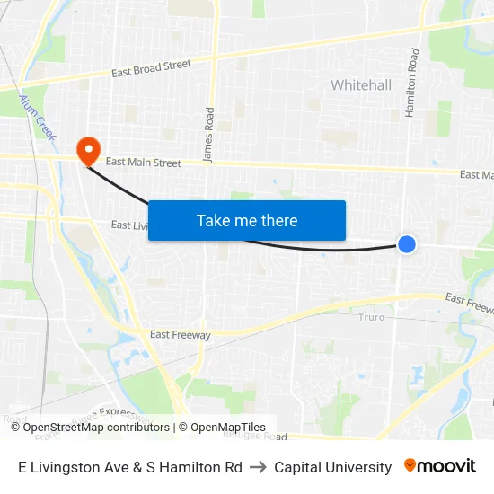 E Livingston Ave & S Hamilton Rd to Capital University map