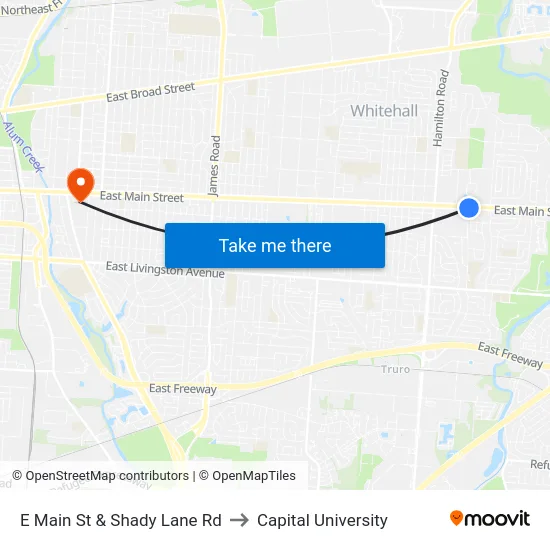 E Main St & Shady Lane Rd to Capital University map