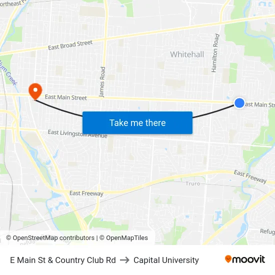 E Main St & Country Club Rd to Capital University map