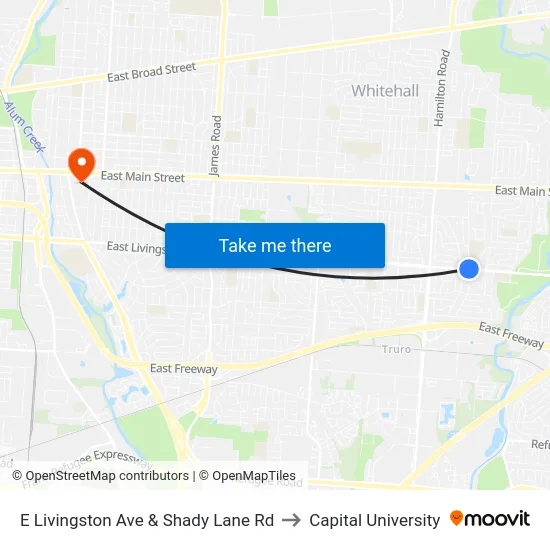 E Livingston Ave & Shady Lane Rd to Capital University map
