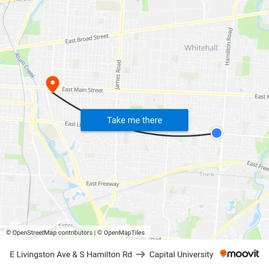 E Livingston Ave & S Hamilton Rd to Capital University map
