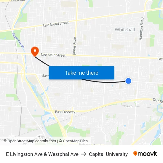 E Livingston Ave & Westphal Ave to Capital University map