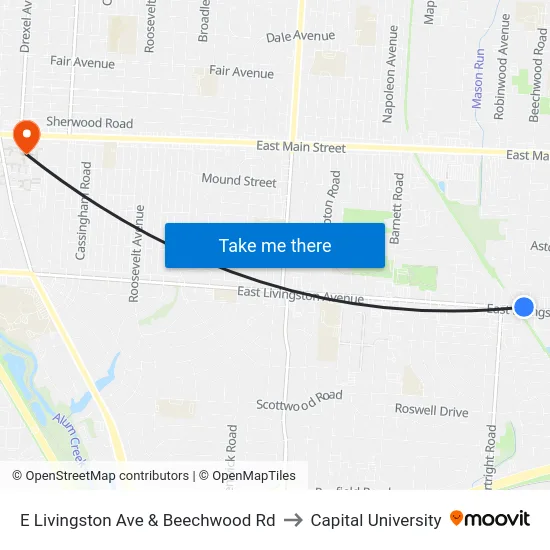 E Livingston Ave & Beechwood Rd to Capital University map