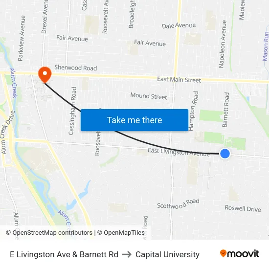 E Livingston Ave & Barnett Rd to Capital University map