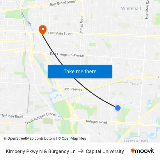 Kimberly Pkwy N & Burgandy Ln to Capital University map