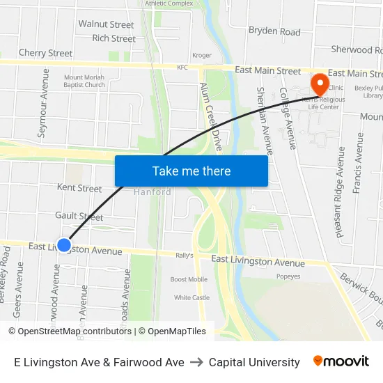 E Livingston Ave & Fairwood Ave to Capital University map