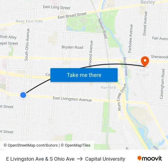 E Livingston Ave & S Ohio Ave to Capital University map