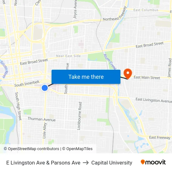 E Livingston Ave & Parsons Ave to Capital University map
