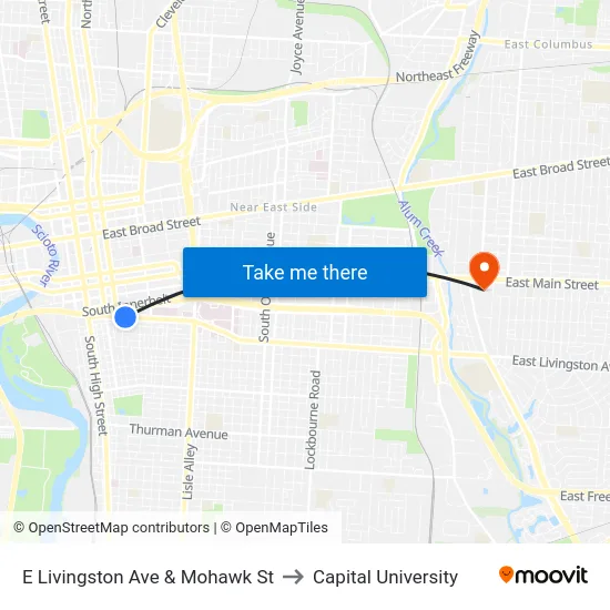 E Livingston Ave & Mohawk St to Capital University map