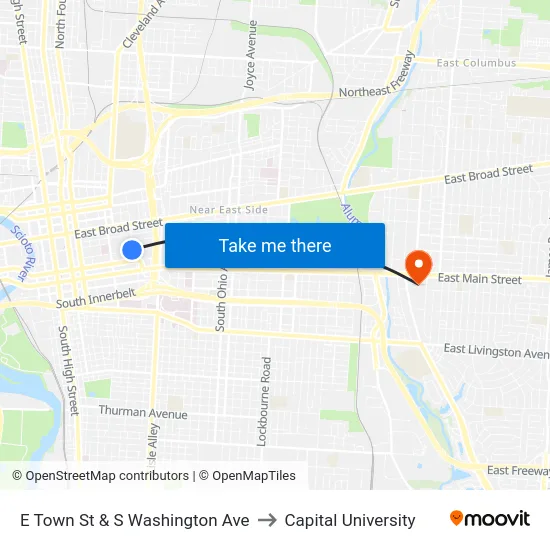 E Town St & S Washington Ave to Capital University map