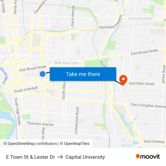 E Town St & Lester Dr to Capital University map