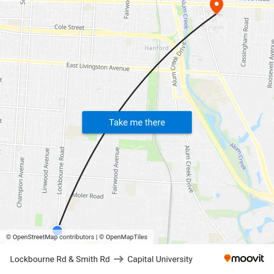 Lockbourne Rd & Smith Rd to Capital University map