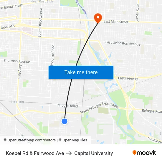 Koebel Rd & Fairwood Ave to Capital University map