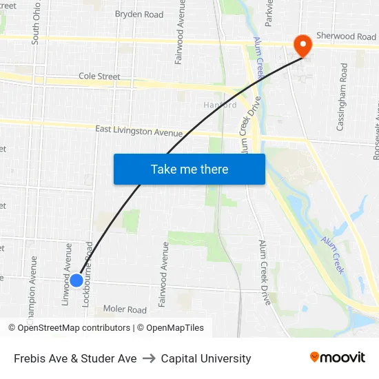 Frebis Ave & Studer Ave to Capital University map