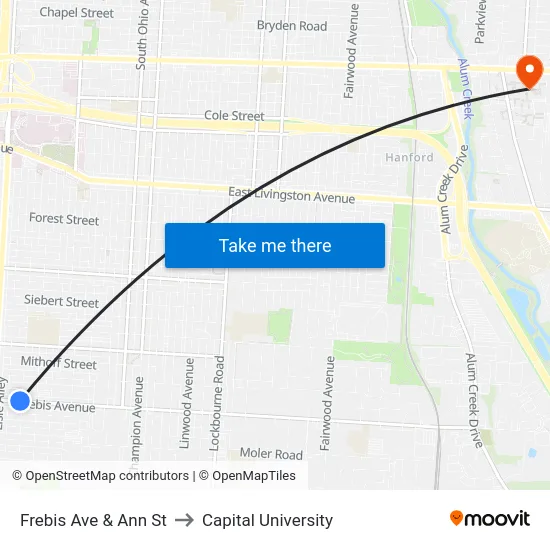 Frebis Ave & Ann St to Capital University map