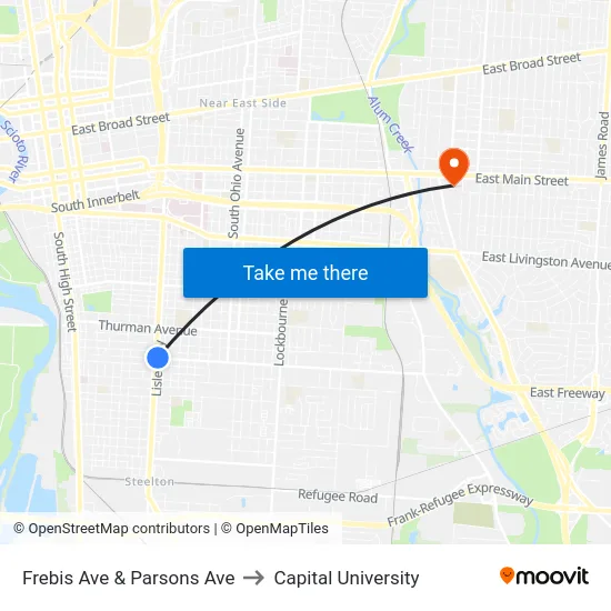 Frebis Ave & Parsons Ave to Capital University map
