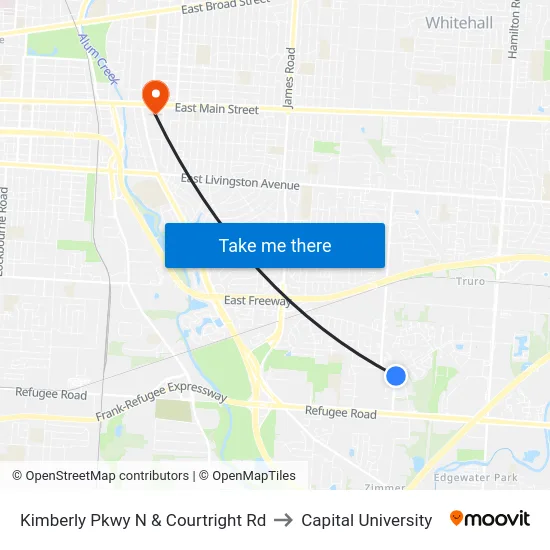 Kimberly Pkwy N & Courtright Rd to Capital University map