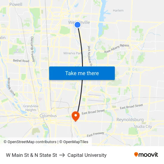 W Main St & N State St to Capital University map