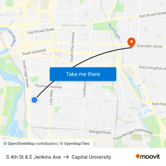 S 4th St & E Jenkins Ave to Capital University map