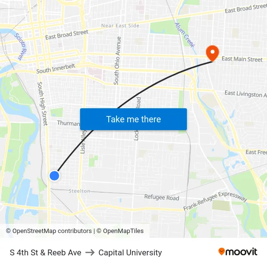 S 4th St & Reeb Ave to Capital University map
