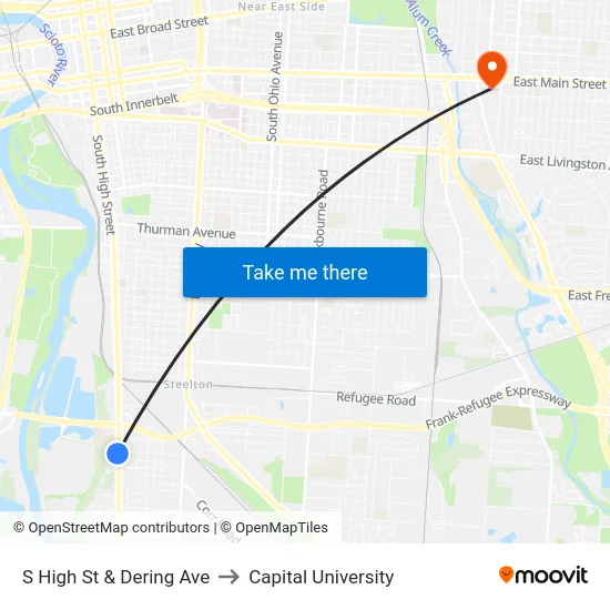 S High St & Dering Ave to Capital University map