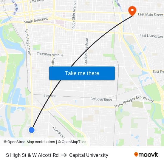 S High St & W Alcott Rd to Capital University map