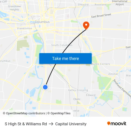 S High St & Williams Rd to Capital University map