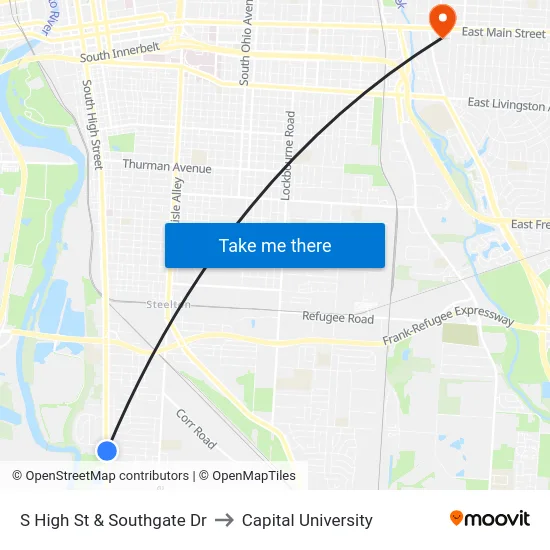 S High St & Southgate Dr to Capital University map
