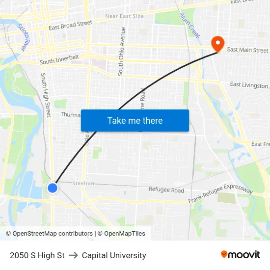 2050 S High St to Capital University map
