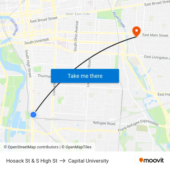 Hosack St & S High St to Capital University map